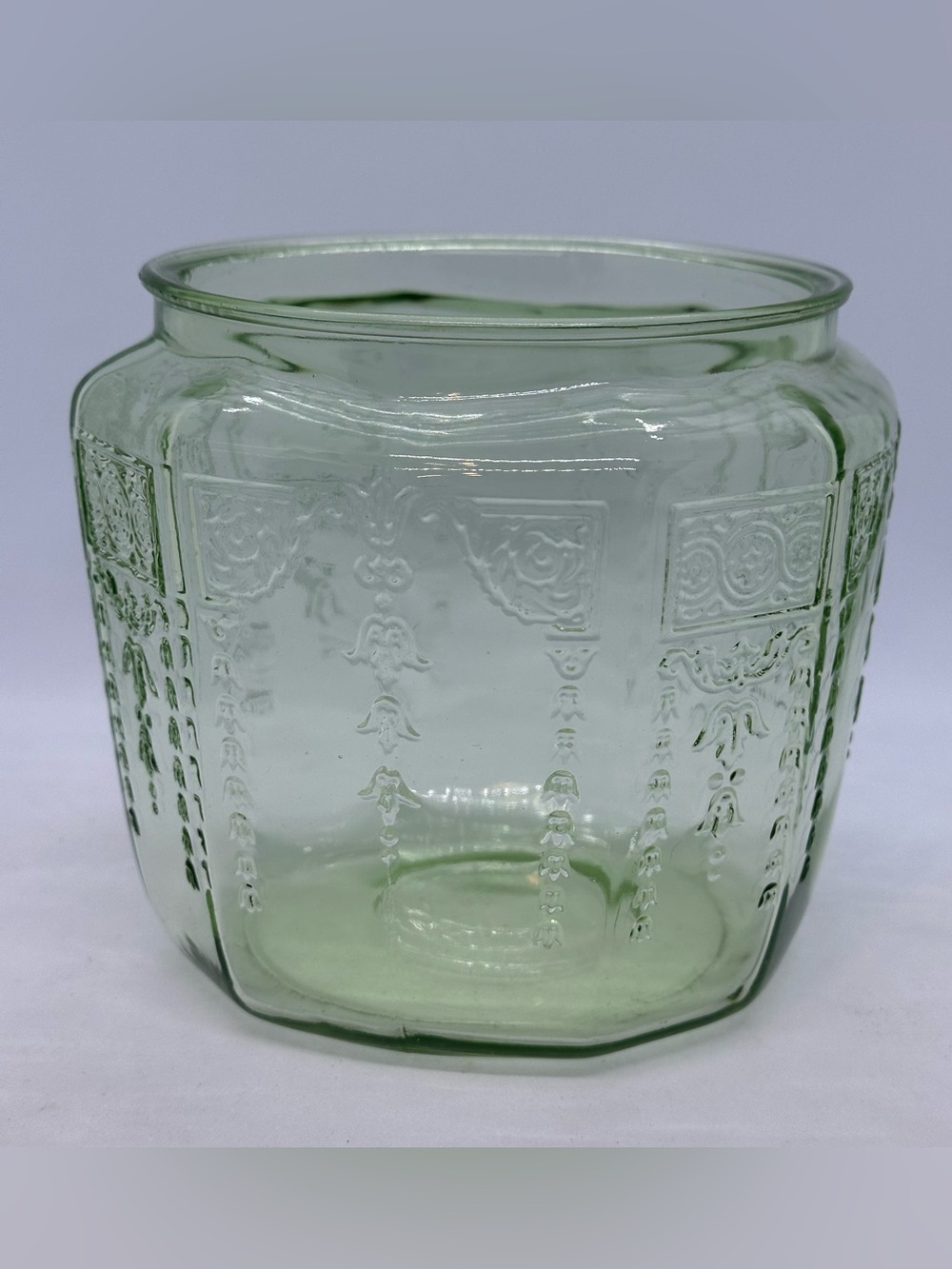 VTG Anchor Hocking Princess Green Uranium Depression Glass Cookie Jar *No Lid*
